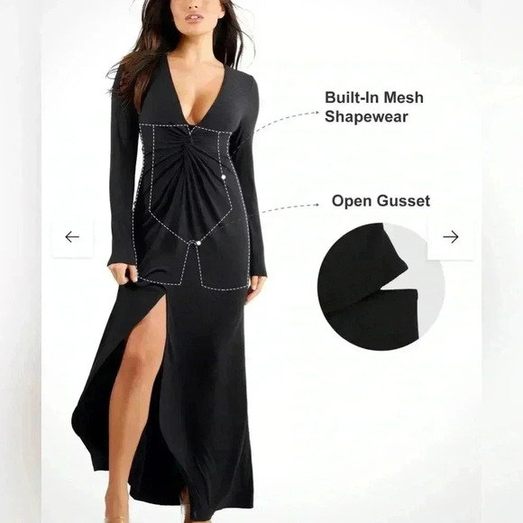 POPILUSH Shapewear Dress Deep V-Neck Twist Split Maxi - Picture 3 of 7